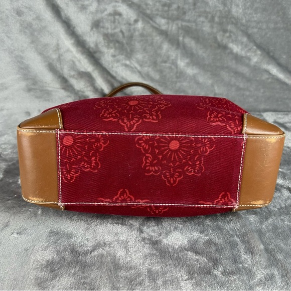 Banana Republic Tote Bag Maroon Canvas Leather Straps & Corners Retro Mandala - Picture 5 of 16